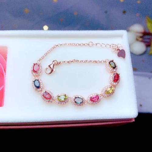 Rhinestone Brass Bracelets, with 5cm extender chain, rose gold color plated, fashion jewelry & for woman & with rhinestone, multi-colored Approx 17 cm 
