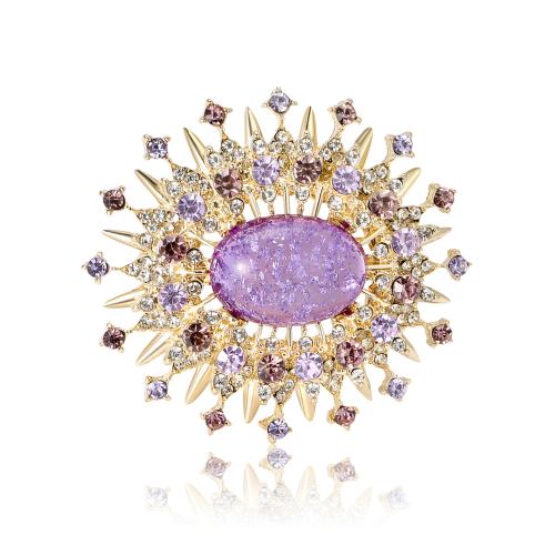 Zinc Alloy Jewelry Brooch, with Resin, gold color plated, fashion jewelry & for woman & with rhinestone 