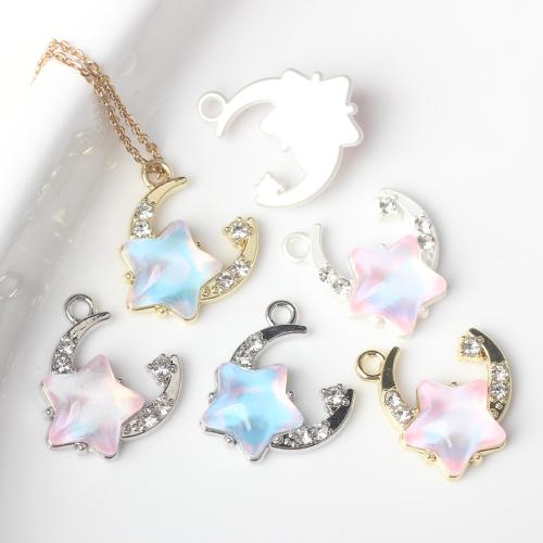 Zinc Alloy Star Pendant, with Cubic Zirconia & Resin, Moon and Star, plated, fashion jewelry & DIY Approx 