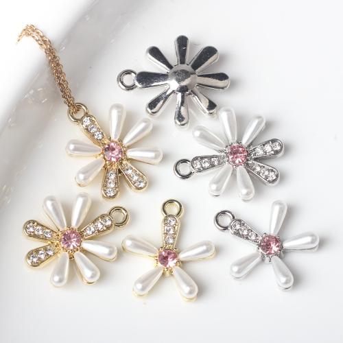 Zinc Alloy Flower Pendants, with Cubic Zirconia & Plastic Pearl, plated, fashion jewelry & DIY Approx 