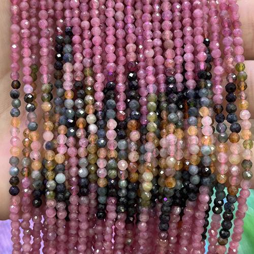Natural Tourmaline Beads, Round, fashion jewelry & DIY & faceted, mixed colors, 3mm Approx 38 cm 