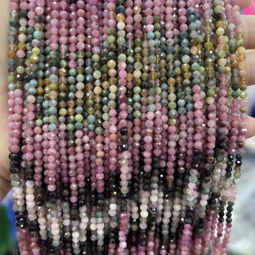 Natürlicher Turmalin Perlen, rund, Modeschmuck & DIY & facettierte, gemischte Farben, 3.5mm, Länge:ca. 38 cm, verkauft von Strang
