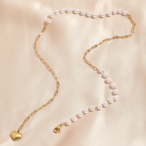 Collier de bijoux en acier inoxydable, Acier inoxydable 304, avec perle de plastique, avec 5cm chaînes de rallonge, bijoux de mode & pour femme Environ 40 cm, Vendu par PC