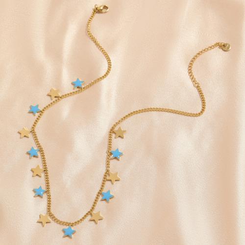 Edelstahl Schmuck Halskette, 304 Edelstahl, mit Verlängerungskettchen von 5cm, Stern, Modeschmuck & für Frau & Emaille, Länge:ca. 40 cm, verkauft von PC