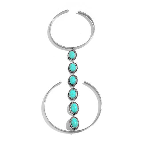 Body Chain Jewelry, Zinc Alloy, with turquoise & Iron, plated, fashion jewelry & for woman, platinum color 