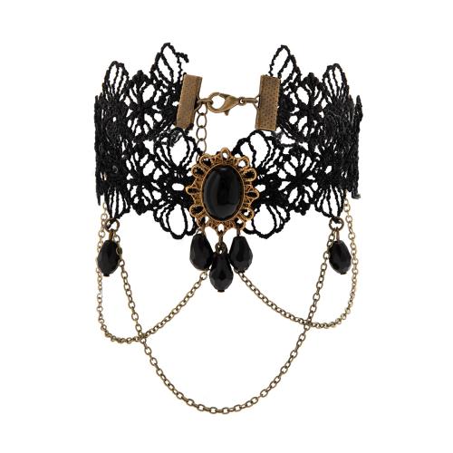 Body Chain Jewelry, Lace, with iron chain & Crystal & Zinc Alloy, with 2 Inch extender chain, handmade, fashion jewelry & for woman, black .8 Inch 