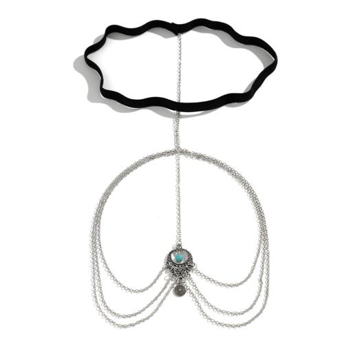 Body Chain Jewelry, Zinc Alloy, with iron chain & turquoise & Elastic Thread, fashion jewelry & for woman, platinum color 