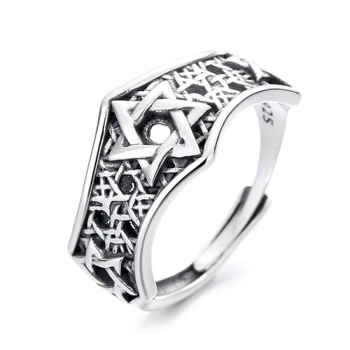 925 Sterling Silver Cuff Finger Ring, Hexagram, Antique finish, vintage & for woman & hollow, US Ring 