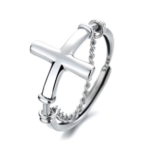 925 Sterling Silver Cuff Finger Ring, Cross, Antique finish, vintage & for woman, 13mm, US Ring 
