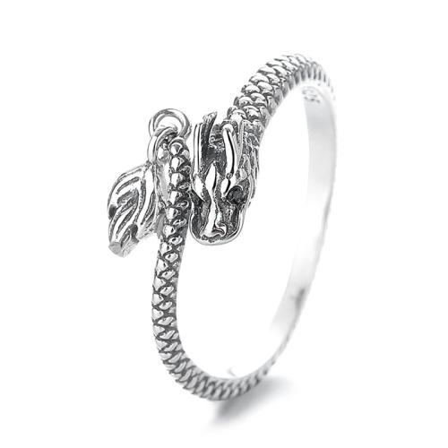 Серебро 925 пробы Манжеты палец кольцо, Дракон, Винтаж & Женский, 7mm, размер:6-8, продается PC