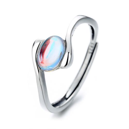 Серебро 925 пробы Манжеты палец кольцо, с Голубой лунный камень, Геометрический узор, Винтаж & разные стили для выбора & Женский, размер:6-8, продается PC