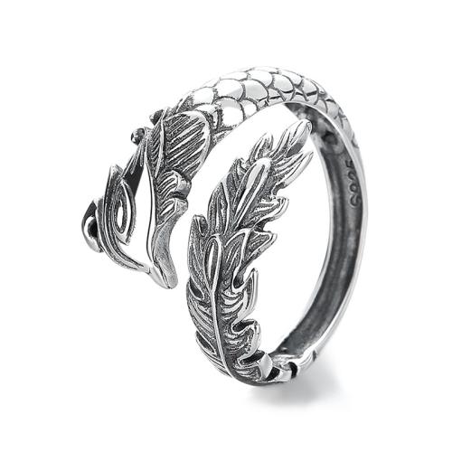 925 Sterling Silver Cuff Finger Ring, Phoenix, Antique finish, vintage & Unisex, 16mm, US Ring 
