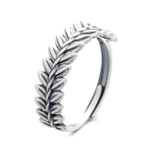 925 Sterling Silver Cuff Finger Ring, Leaf, vintage & for woman, US Ring 