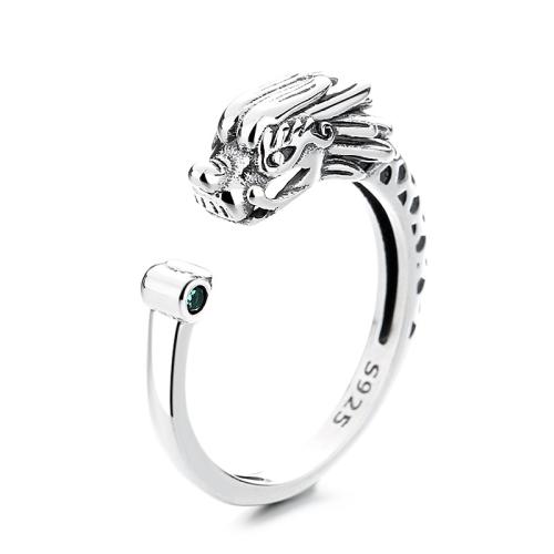 925 Sterling Silver Cuff Finger Ring, Dragon, vintage & Unisex & epoxy gel US Ring 