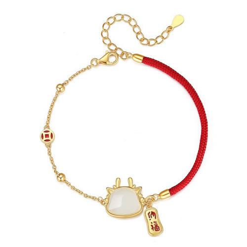 Zinc Alloy Bracelet, with Cotton Cord & Resin, Dragon, gold color plated, for woman & enamel Approx 6.5 Inch 