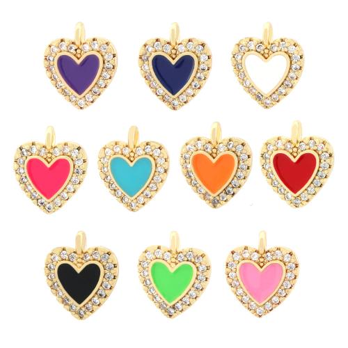 Cubic Zirconia Micro Pave Brass Pendant, Heart, 18K gold plated, fashion jewelry & DIY & micro pave cubic zirconia & enamel 