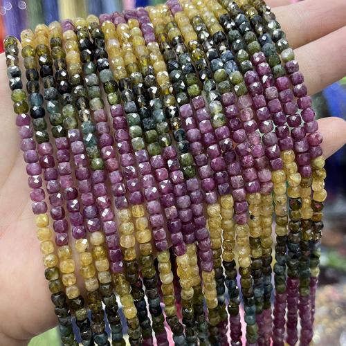 Natural Tourmaline Beads, Square, fashion jewelry & DIY & faceted, mixed colors, 4mm Approx 38 cm 