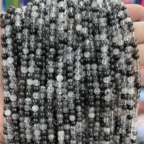 Rutilquarz Perlen, Schwarzer Rutilquarz, rund, Modeschmuck & DIY, gemischte Farben, 4mm, Länge:ca. 38 cm, verkauft von Strang[
