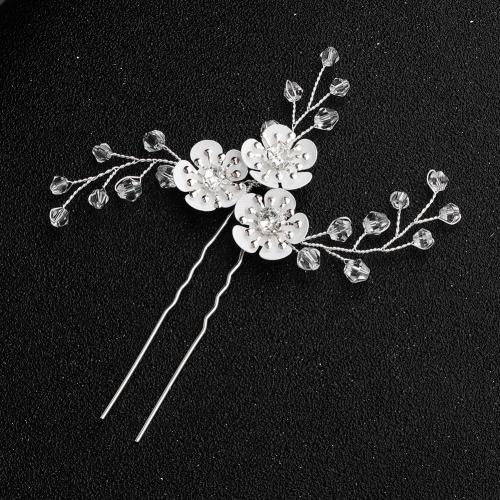 Hair Stick, Brass, with Crystal, fashion jewelry & for woman, silver color 