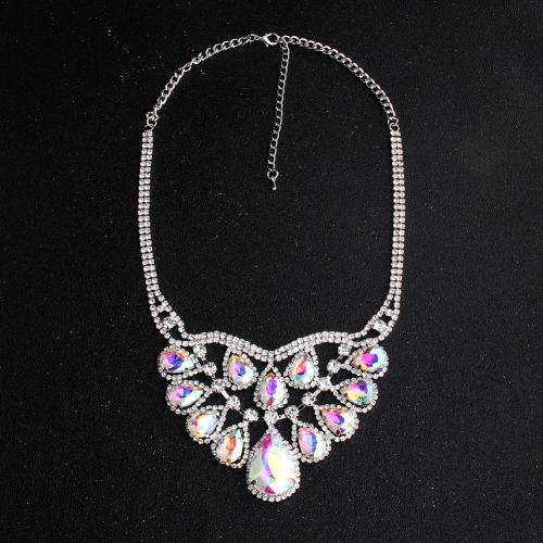 Rhinestone Zinc Alloy Necklace, with 8.5cm extender chain, plated, fashion jewelry & for woman & with rhinestone Approx 46 cm 