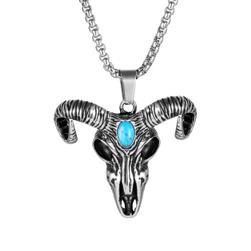Stainless Steel Pendants, 304 Stainless Steel, with turquoise, polished, fashion jewelry & for man 