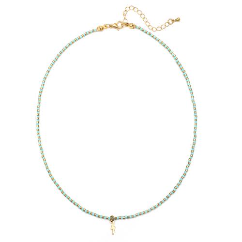 Petite perle en verre de collier 
, perles de rocaille en verre, avec Acier inoxydable 304, avec 5cm chaînes de rallonge, Placage ionique sous vide, Style bohème & pour femme, plus de couleurs à choisir Environ 40 cm, Vendu par PC