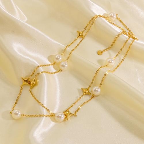 Edelstahl Schmuck Halskette, 304 Edelstahl, mit Kunststoff Perlen, mit Verlängerungskettchen von 5cm, Vakuum-Ionen-Beschichtung, Modeschmuck & für Frau, keine, Länge:ca. 90 cm, verkauft von PC