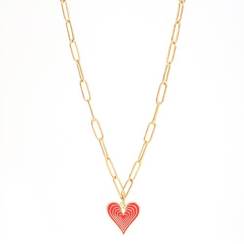 Edelstahl Schmuck Halskette, 304 Edelstahl, mit Verlängerungskettchen von 5cm, Herz, Vakuum-Ionen-Beschichtung, Modeschmuck & für Frau & Emaille, keine, Länge:ca. 45 cm, verkauft von PC