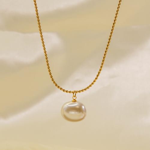 Collier de perles d'eau douce naturelles, Acier inoxydable 304, avec perle d'eau douce cultivée, avec 5cm chaînes de rallonge, Placage ionique sous vide, bijoux de mode & pour femme, Or Environ 40 cm, Vendu par PC[