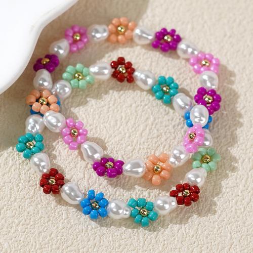 Glass Seed Beads Bracelets, Plastic Pearl, with Seedbead, Flower, for woman 