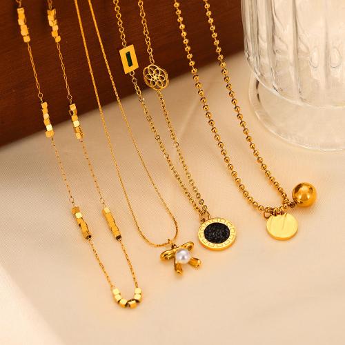 Titan Schmuck Halskette, Titanstahl, mit Kunststoff Perlen, Modeschmuck & verschiedene Stile für Wahl & für Frau, Goldfarbe, verkauft von PC