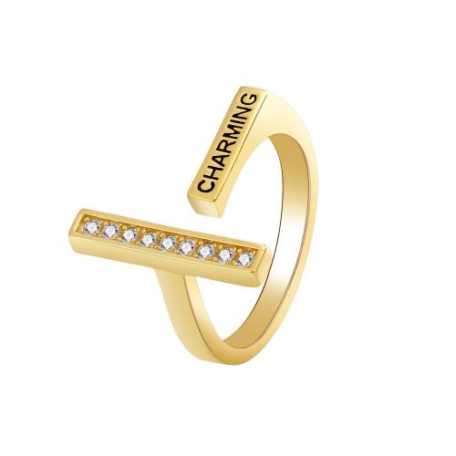 Cubic Zirconia Micro Pave Brass Finger Ring, plated, micro pave cubic zirconia & for woman & enamel, golden 