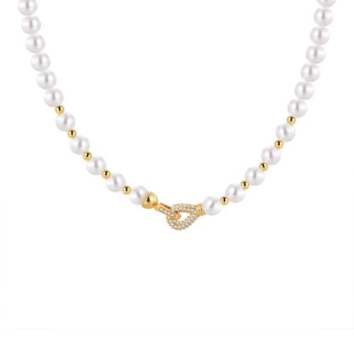 Cubic Zircon Micro Pave Brass Necklace, with Plastic Pearl, plated, micro pave cubic zirconia & for woman Approx 45 cm 