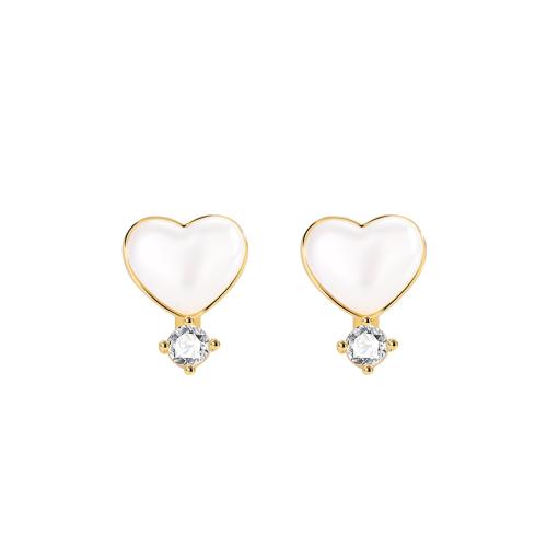 Cubic Zirconia Micro Pave Brass Earring, with Plastic Pearl, Heart, plated, micro pave cubic zirconia & for woman 