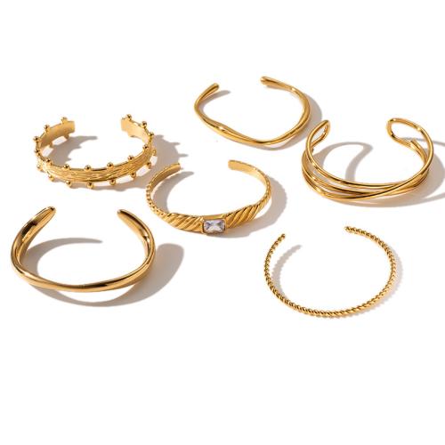 Titanium Steel Bracelet & Bangle, plated & micro pave cubic zirconia & for woman, golden 