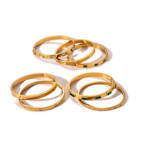Acier titane bracelet ordinaire, Placage, styles différents pour le choix & pavé de micro zircon & pour femme, doré, Vendu par PC