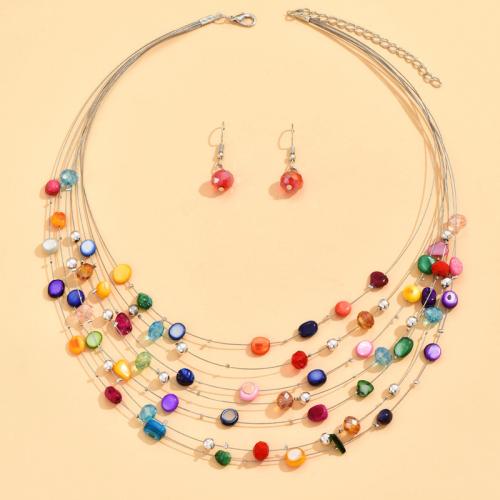 Shell Jewelry Sets, Zinc Alloy, earring & necklace, with Shell & Crystal, 2 pieces & for woman 