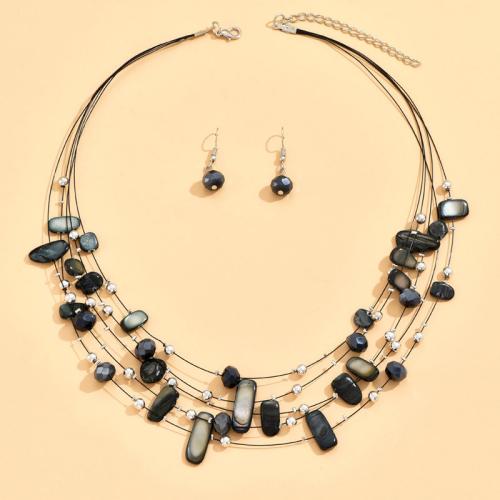 Fashion Zinc Alloy Jewelry Sets, earring & necklace, with Shell, plated, 2 pieces & for woman [