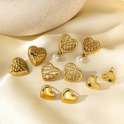 Titan Stahl Ohrringe, Titanstahl, mit Kunststoff Perlen, plattiert, verschiedene Stile für Wahl & Micro pave Zirkonia & für Frau, goldfarben, verkauft von Paar