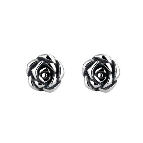 925 Sterling Silver Stud Earring, Rose, vintage & for woman, 7mm 