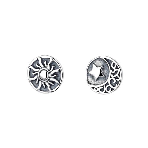 925 Sterling Silver Asymmetric Stud Earrings, Round, vintage & for woman, 10mm 