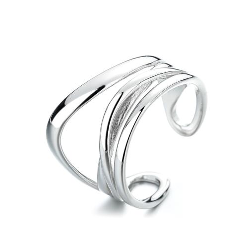925 Sterling Silver Cuff Finger Ring, Geometrical Pattern, multilayer & Unisex & hollow 12mm, US Ring 