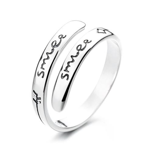 925 Sterling Silver Cuff Finger Ring, with letter pattern & for woman, 7mm, US Ring 