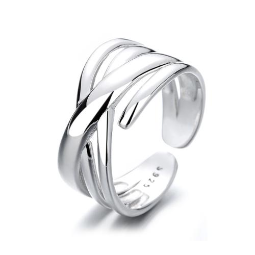 925 Sterling Silver Cuff Finger Ring, Geometrical Pattern, multilayer & for woman & hollow 10mm, US Ring 