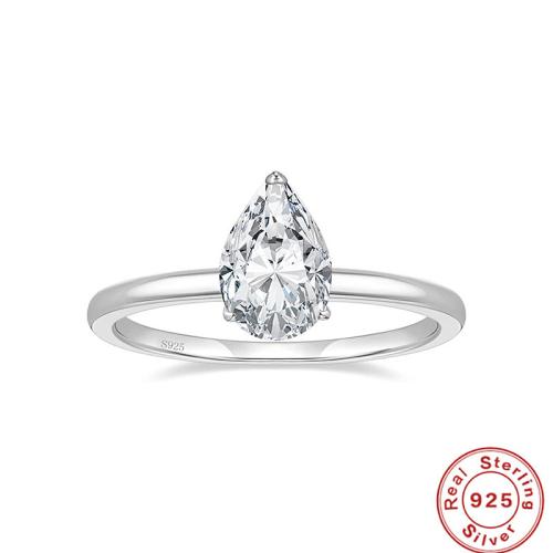 925 Sterling Silver Finger Ring, Pear, platinum plated & micro pave cubic zirconia & for woman, US Ring 