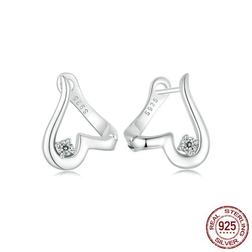 925 Sterling Silver Lever Back Earring, Heart, platinum plated, micro pave cubic zirconia & for woman & hollow Inner Approx 9.5mm 