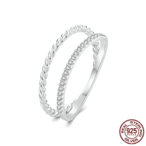 925 Sterling Silver Finger Ring, platinum plated & micro pave cubic zirconia & for woman & hollow, US Ring 
