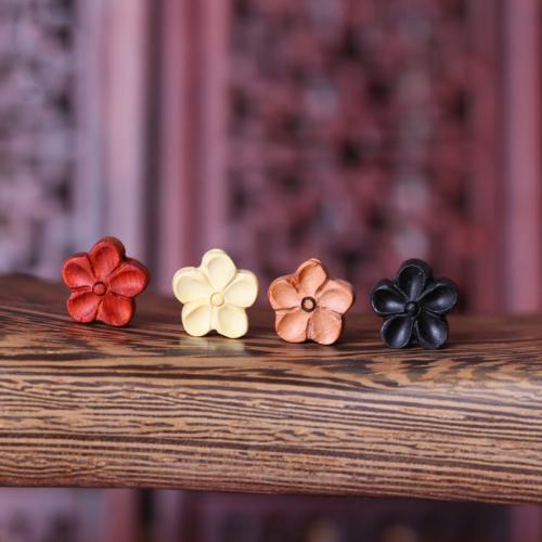 Dyed Wood Beads, Plum Blossom, Carved, DIY 