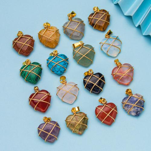 Gemstone Brass Pendants, with Brass & Iron, Heart, gold color plated, fashion jewelry & DIY 20mm 