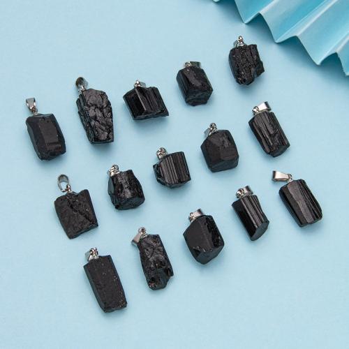 Gemstone Jewelry Pendant, Schorl, irregular, fashion jewelry & DIY, black, Length about 10-20mm 